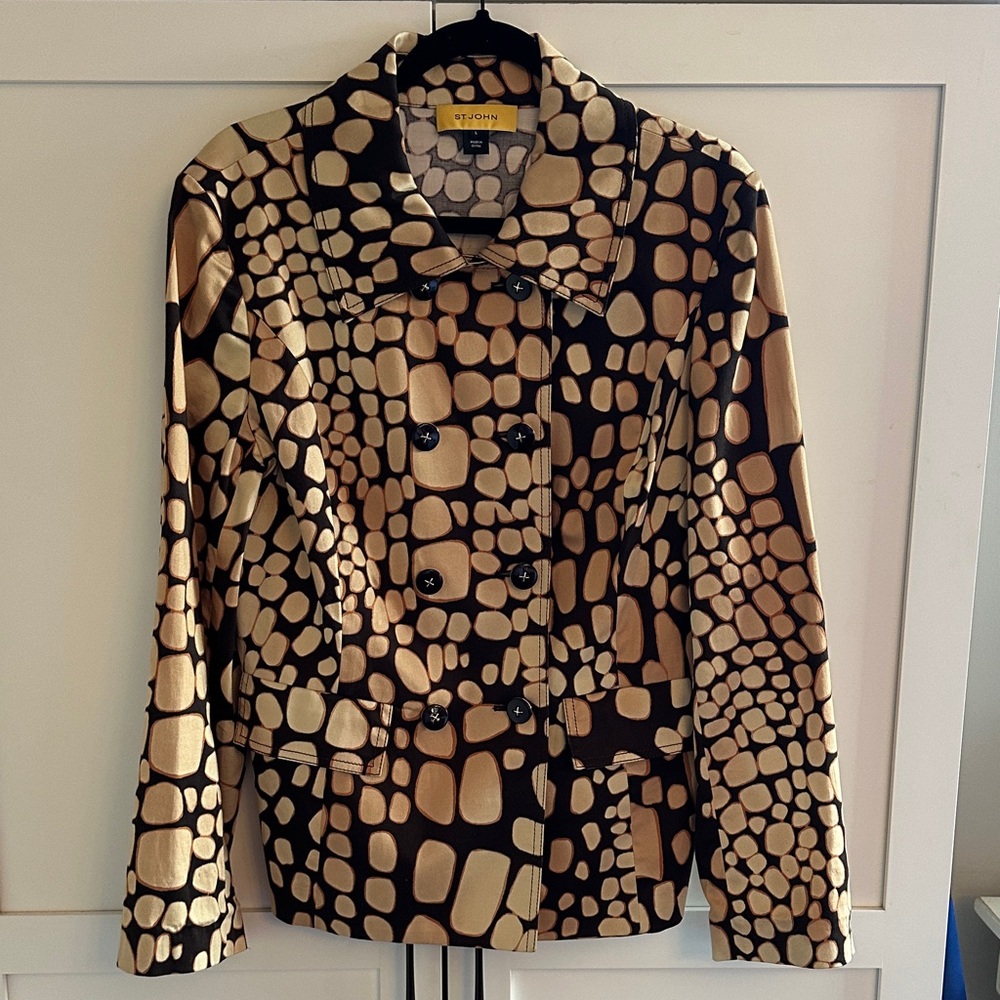 ST. JOHN DOUBLE BREASTED COTTON ABSTRACT PATTERN JACKET